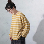 S～4XL ボーダー 長袖 ラウンドネック 配色 ニットセーター