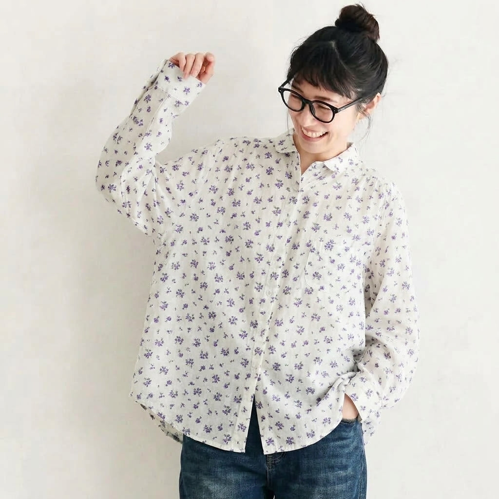 ダブルガーゼ いつもの服に 花を咲かせるブラウス