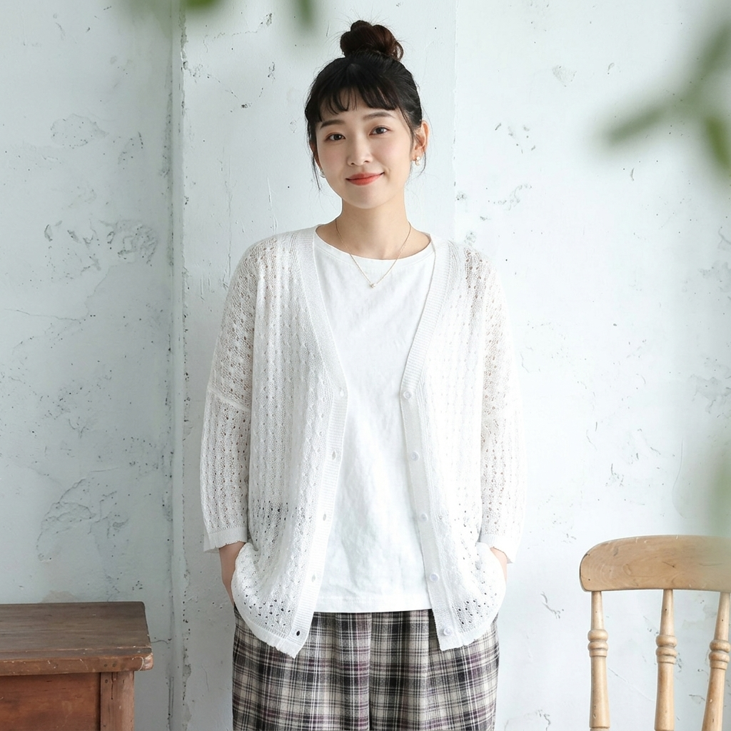M～4XL 冷感透かし編みカーデ