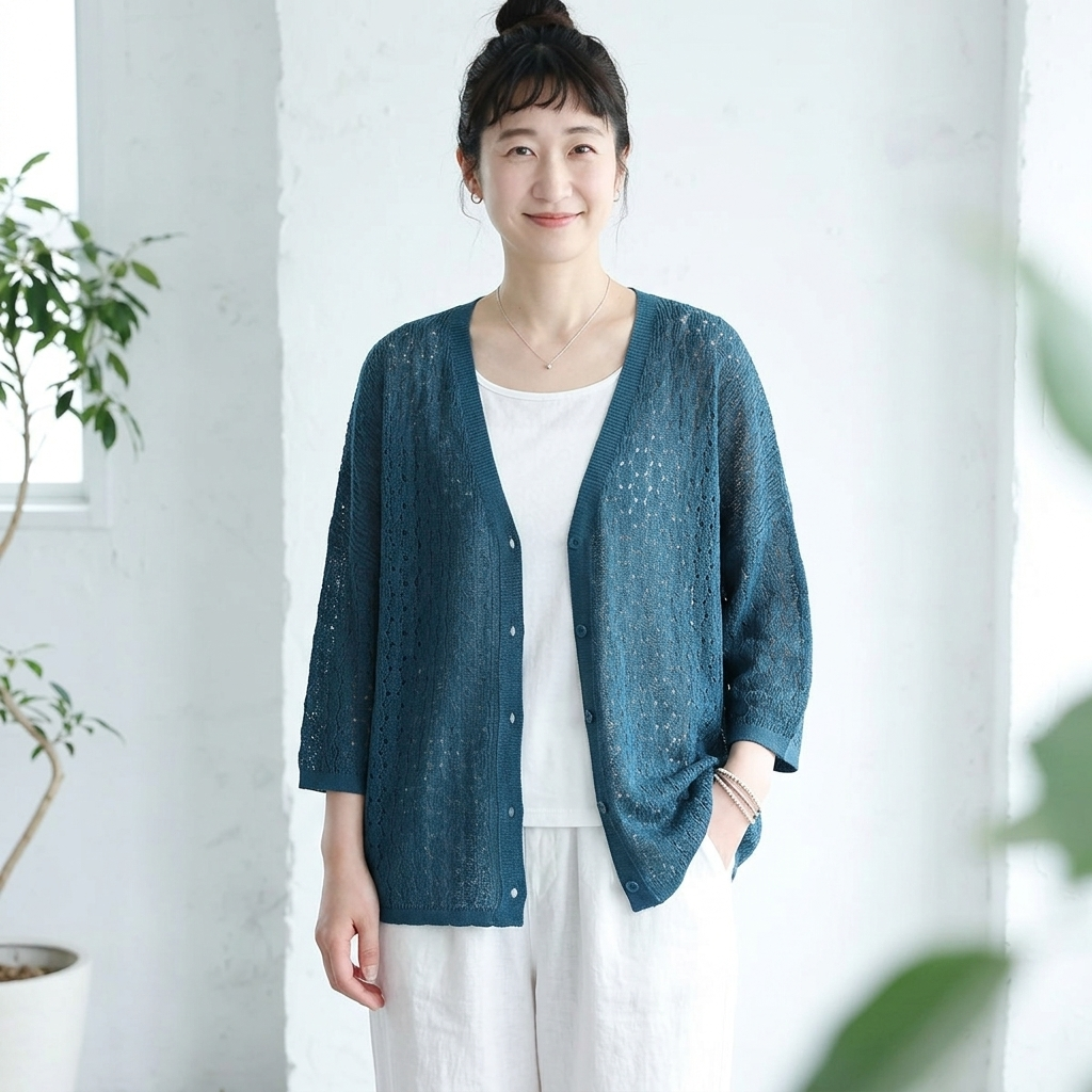 M～4XL 冷感透かし編みカーデ