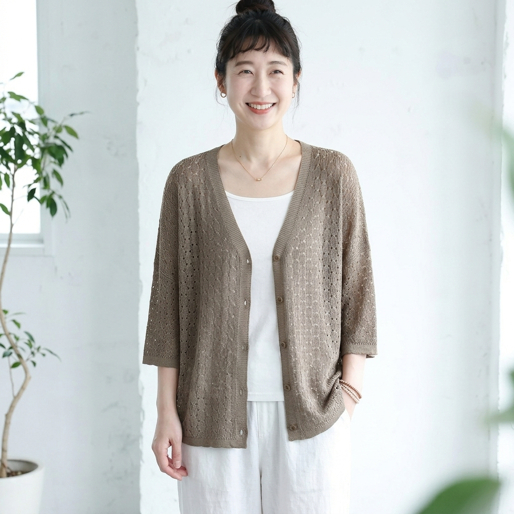 M～4XL 冷感透かし編みカーデ