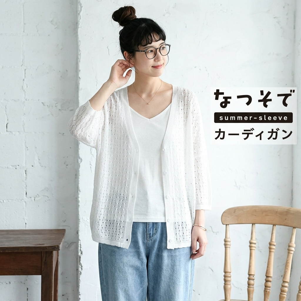 M～4XL 冷感透かし編みカーデ
