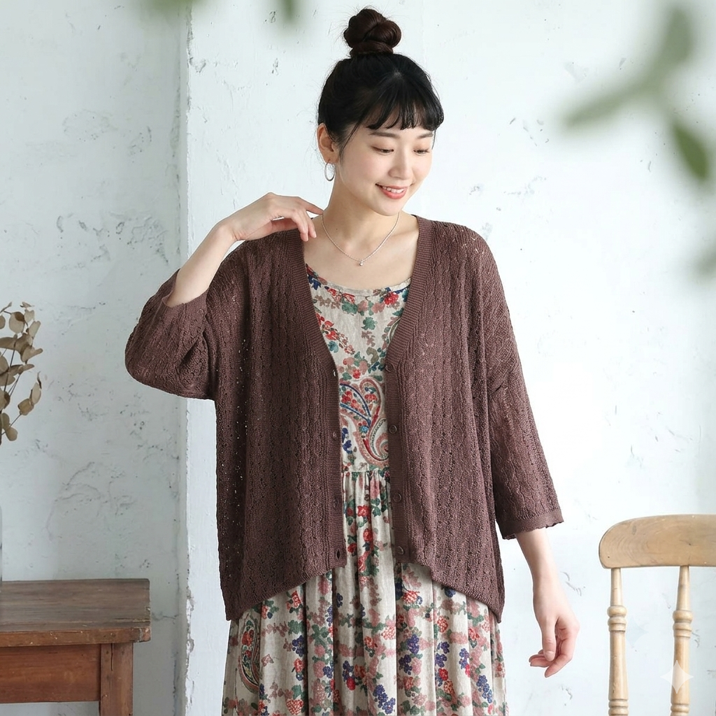 M～4XL 冷感透かし編みカーデ