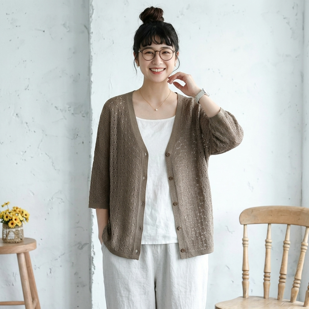 M～4XL 冷感透かし編みカーデ