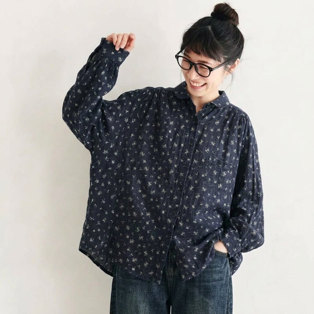 ダブルガーゼ いつもの服に 花を咲かせるブラウス