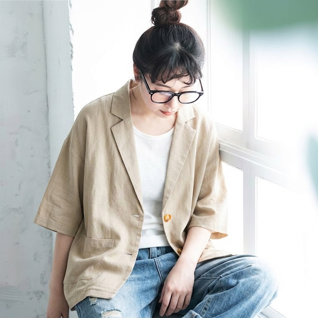 シフォン 無地 七分袖 ボタン スーツジャケット