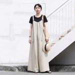 綿麻 ワイドシルエット サロペット M-4XL