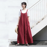 綿麻 ワイドシルエット サロペット M-4XL