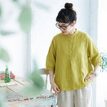 M～4XL レトロ ボタン ポケット付き スタンドネック シャツ