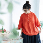 M～4XL レトロ ボタン ポケット付き スタンドネック シャツ