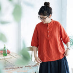 M～4XL レトロ ボタン ポケット付き スタンドネック シャツ