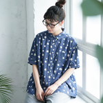 M～4XL ドット柄 折り襟 ボタン開き ビッグシルエット