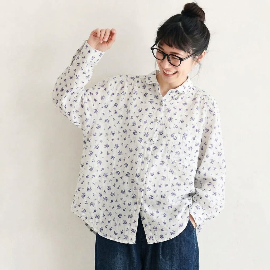 ダブルガーゼ いつもの服に 花を咲かせるブラウス