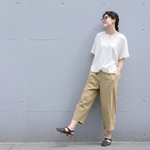 綿麻 プリーツ 8分丈 カジュアルパンツ