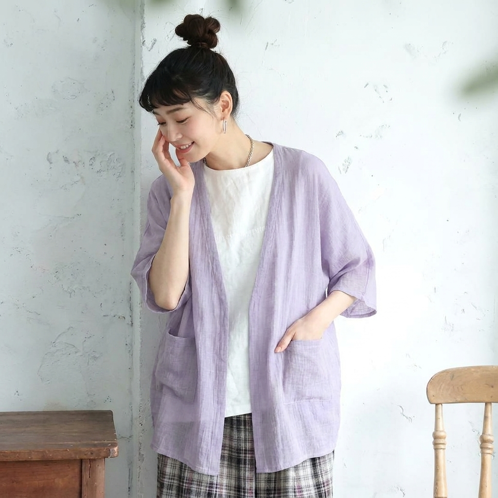 透け感綿麻カーディガン