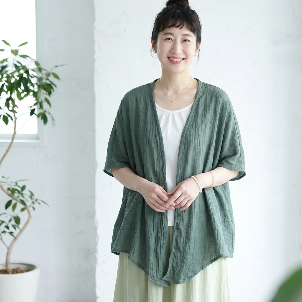 透け感綿麻カーディガン