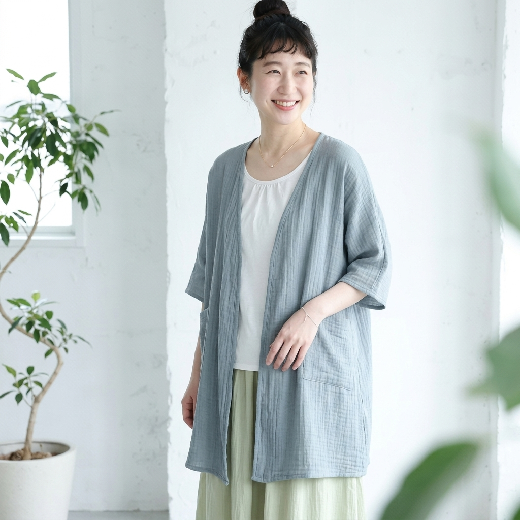 透け感綿麻カーディガン
