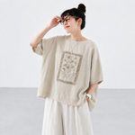 プリント コットン混 半袖Tシャツ ルーズ