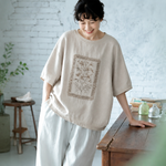 プリント コットン混 半袖Tシャツ ルーズ