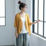 接触冷感無地麻カーディガン