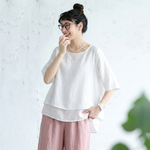 レトロ 重ね着風 サイドボタン プルオーバー シャツ