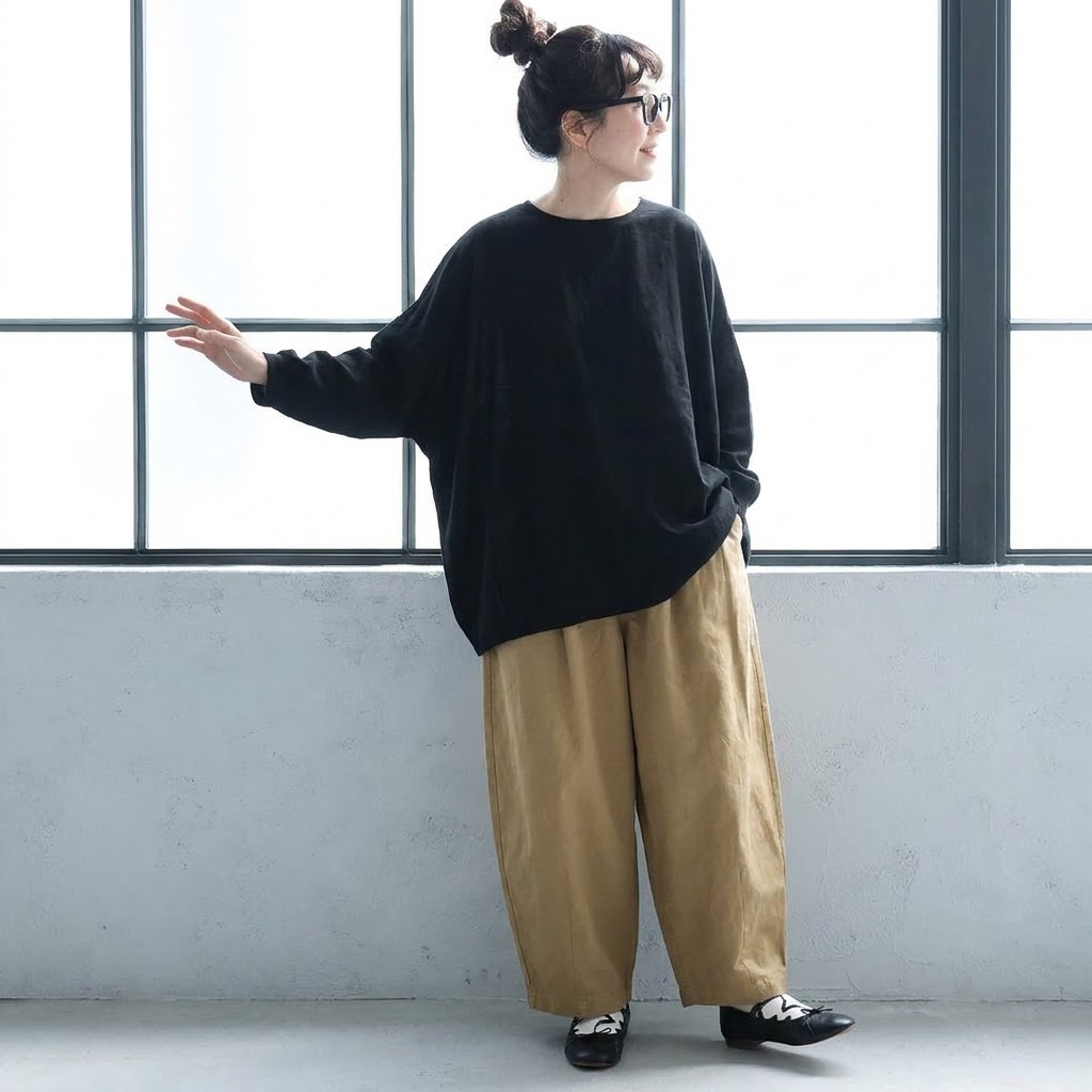 バルーンスリーブ 丸襟 ワイドパンツ セットアップ 肌寒さ対応