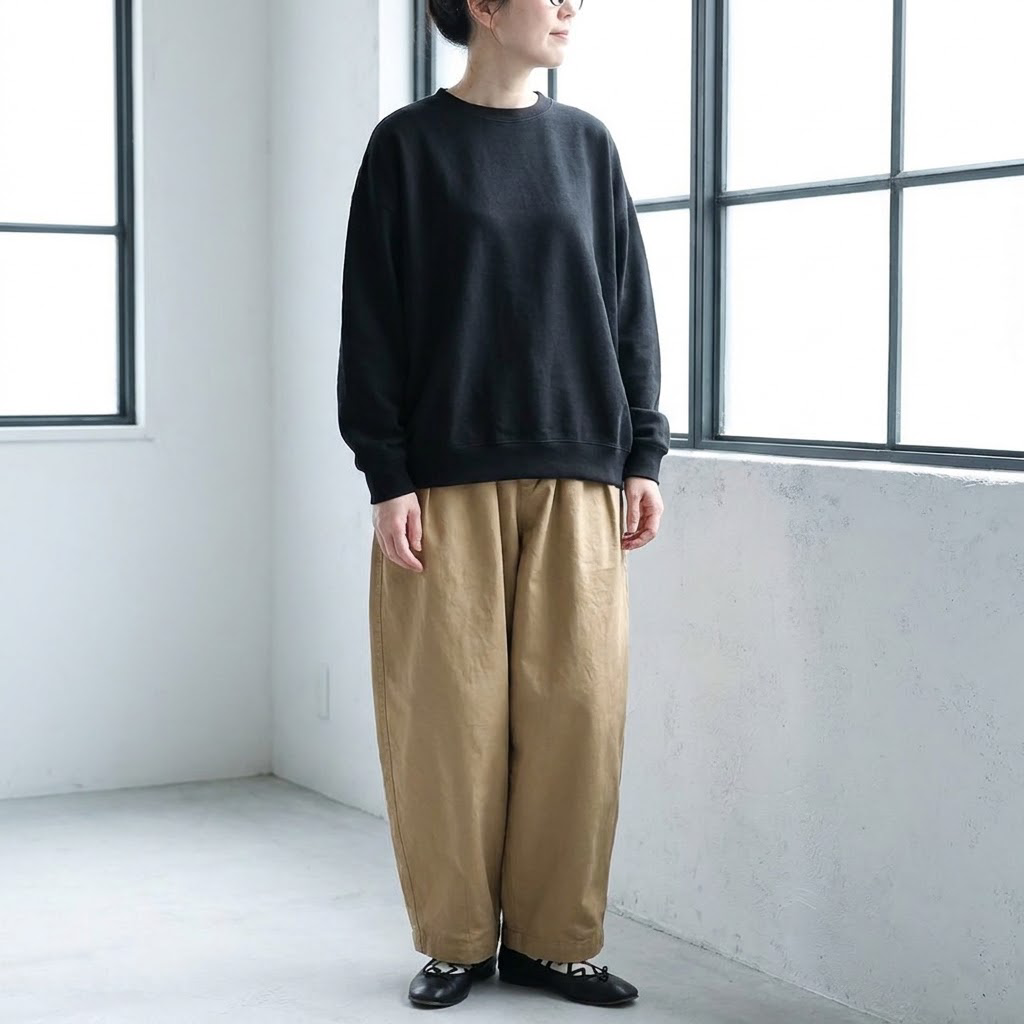 バルーンスリーブ 丸襟 ワイドパンツ セットアップ 肌寒さ対応