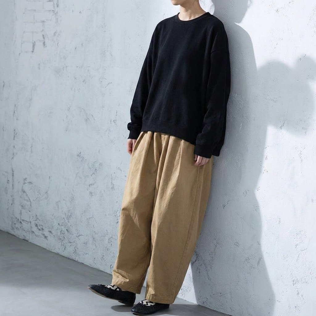 バルーンスリーブ 丸襟 ワイドパンツ セットアップ 肌寒さ対応