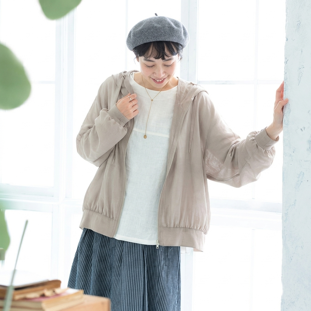 UVカット フード付き カーディガン