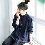 M～4XL コットン 刺繍 長袖 シャツ