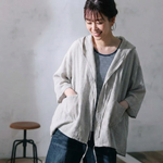 綿麻 フード付き ポケット付き 接触冷感 日焼け止め カーディガン
