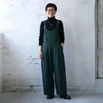 テクスチャ 無地 ロング丈 レトロ サロペット
