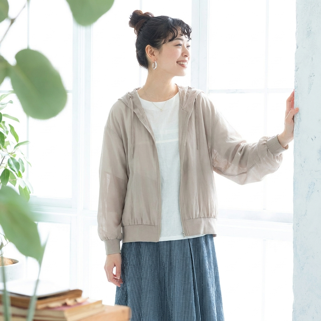 UVカット フード付き カーディガン