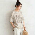 プリント コットン混 半袖Tシャツ ルーズ