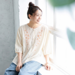 ストレッチ なし ボタン ホルターネック 刺繍 五分袖 レトロ シャツ