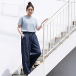 ベルト付き デニムワイドクロップドパンツ